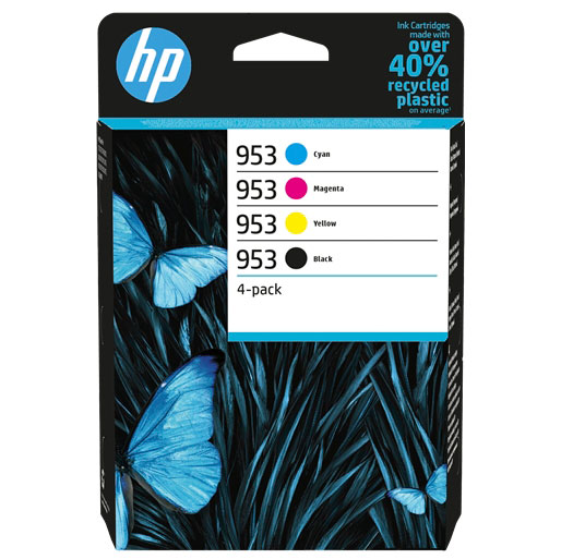 Caixa de cartuchos de tinta HP 953 com quatro itens coloridos