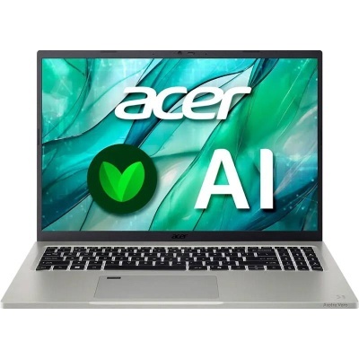 Computador portátil Acer prateado aberto com ecrã a mostrar logotipo Acer e palavra AI