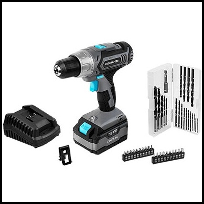 Conjunto de parafusadeira, bits e brocas com carregador