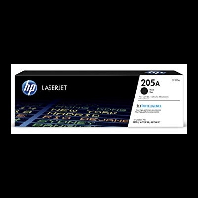 Embalagem toner HP LaserJet 205A preta com design escuro e texto JETINTELLIGENCE.
