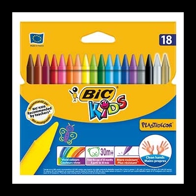 Conjunto de lápis de cera BIC KIDS em embalagem colorida com 18 cores