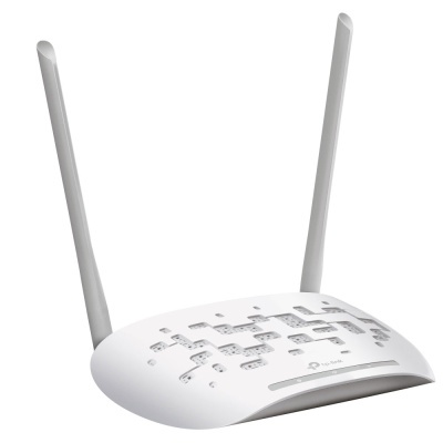 Roteador TP-Link branco com duas antenas e padrões de ventilação