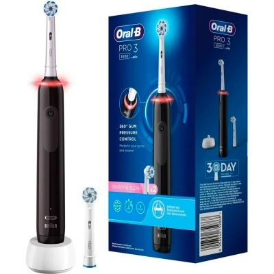 Escova dentes elétrica Oral-B Pro 3 preta com embalagem azul