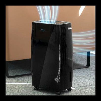 Purificador de ar preto com rodas pequeno em sala moderna