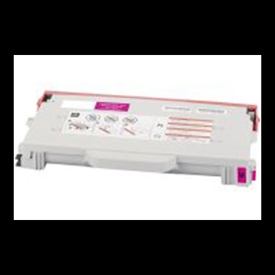 Cartucho de impressora magenta com etiqueta rosa e instruções no topo