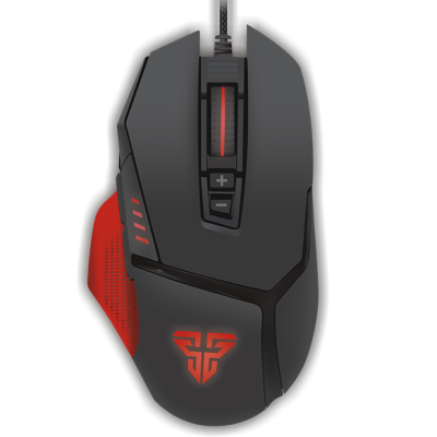 Rato gaming preto e vermelho com iluminação e botões adicionais