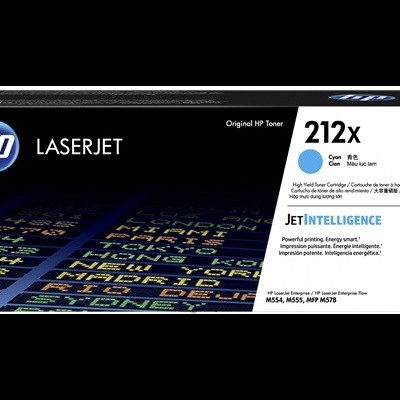 Embalagem de toner HP LaserJet 212x preta e branca com texto de especificações