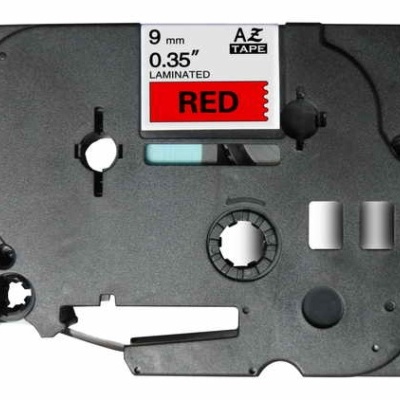 Cassete de fita rotuladora cinza com etiqueta RED