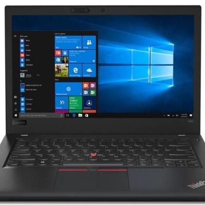 Portátil preto Lenovo ThinkPad T480 com ecrã Windows 10 e teclado
