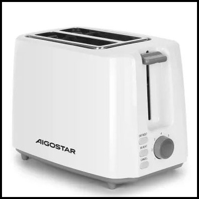torradeira branca Aigostar com controle rotativo cinzento e alavanca cinzenta