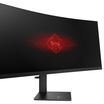 Monitor de computador preto com símbolo vermelho no centro do ecrã