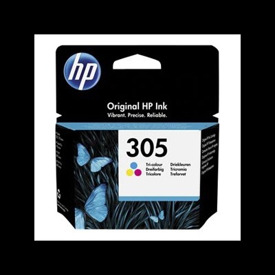 Cartucho de tinta HP 305 tricolor em embalagem preta com borboletas azuis