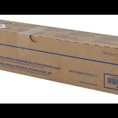 Caixa de toner preto Konica Minolta TN512K em caixa de cartão castanha com texto azul