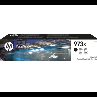 Embalagem de tinta HP PageWide 973x preta com texto multilingue