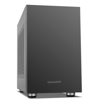 Caixa de computador preta HUMMER com ventilação lateral e pés metálicos