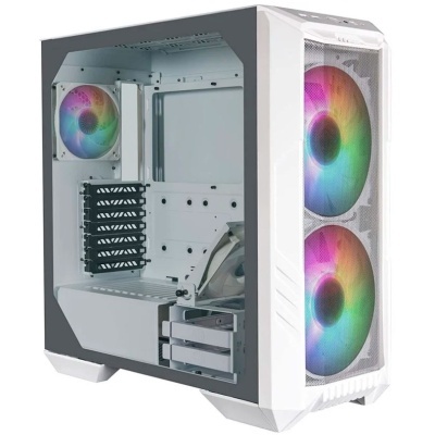 Caixa branca para computador com ventoinhas RGB e painel de vidro