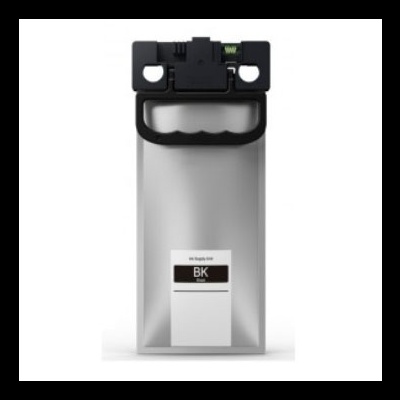 Cartucho de tinta preto para impressora em embalagem prateada com etiqueta BK