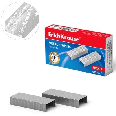 Grampos metálicos zincados ErichKrause em caixa azul e vermelha