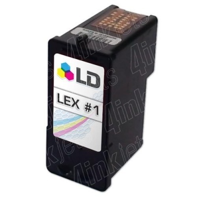 Cartucho de tinta preto com etiqueta LD LEX #1 colorida