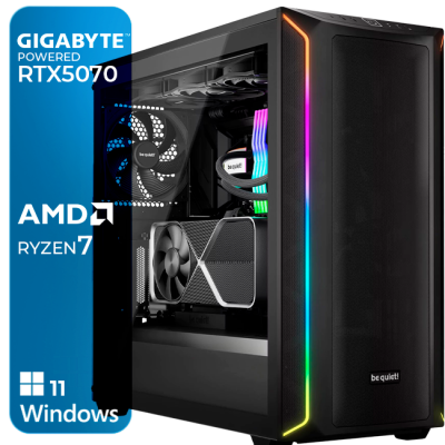 Computador de secretária preto com vidro lateral e iluminação RGB