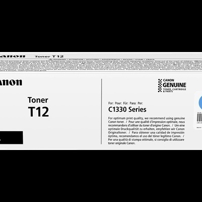 Cartucho de toner Canon T12 para série C1330, embalagem branca com selo azul e texto preto