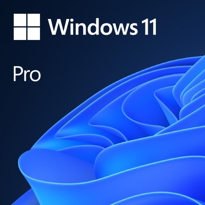 Logotipo do Windows 11 Pro em fundo azul com formas onduladas