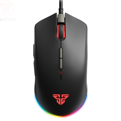 Rato de computador preto com iluminação RGB e botões cinza