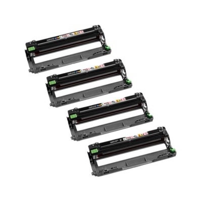 Quatro tambores para impressora cinzentos e pretos com detalhes verdes