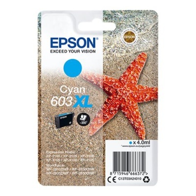 Embalagem de tinteiro Epson Cyan 603 XL com estrela-do-mar e areia