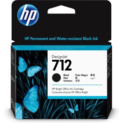 Embalagem de tinteiro HP DesignJet 712 preta com borboletas azuis e folhas negras