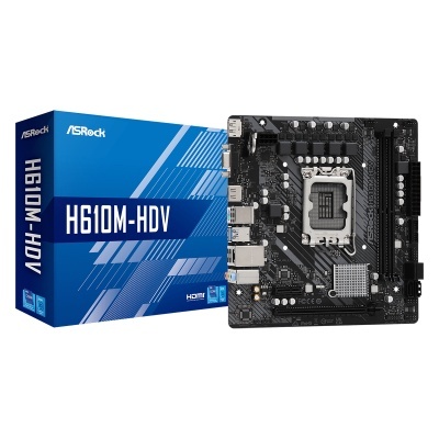 Placa mãe ASRock H610M-HDV com embalagem azul
