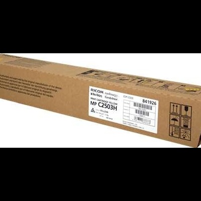 Cartucho de toner amarelo Ricoh MP C2503H em embalagem de cartão castanho