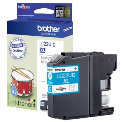 Cartucho de tinta Brother LC22U C XL ciano com embalagem azul e branca