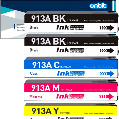 Cartuchos de tinta para impressora de várias cores com etiquetas coloridas