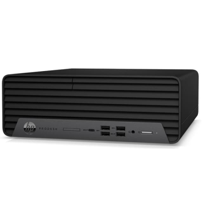 Computador desktop HP ProDesk preto com painéis frontais em linhas horizontais