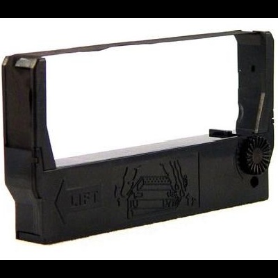 Fita de impressora preta de plástico com texto LIFT e desenho explicativo no fundo branco