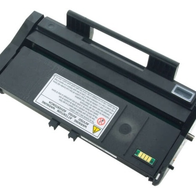 Cartucho de toner preto para impressora com etiqueta branca e contactos elétricos dourados