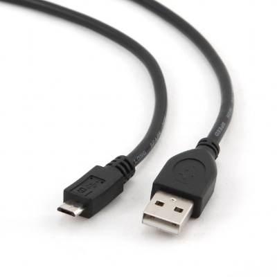 Cabo USB preto com conetor USB tipo A e micro USB