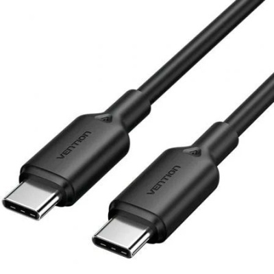 Cabo USB-C preto com conectores USB-C metálicos e marca VENTION