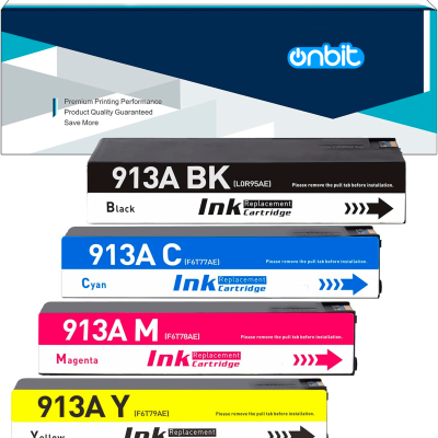 Tinteiros de tinta de substituição Onbit 913A nas cores preto, ciano, magenta e amarelo