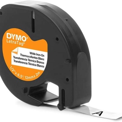 Fita de rotulador DYMO LetraTag branca para ferro em suporte preto