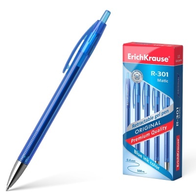 Conjunto de canetas gel ErichKrause R-301 Matic azul retrácteis