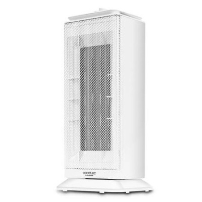 Aquecedor portátil branco com grelha perfurada e marca cecotec