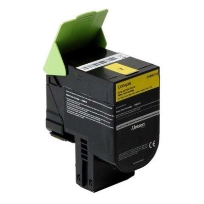 Cartucho de tinta Lexmark preto com tampa verde aberta