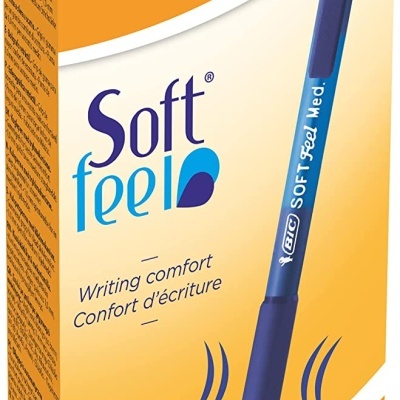 Embalagem de canetas BIC Soft Feel azul com conforto de escrita