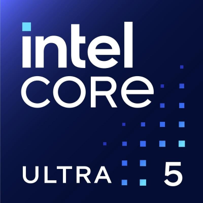 Logotipo Intel Core Ultra 5 em fundo azul escuro com quadrados azuis