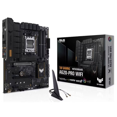 Placa-mãe ASUS TUF GAMING A620-PRO WIFI com antena WiFi e caixa