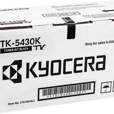 Caixa branca de toner Kyocera TK-5430K preto com texto e símbolos de manuseio