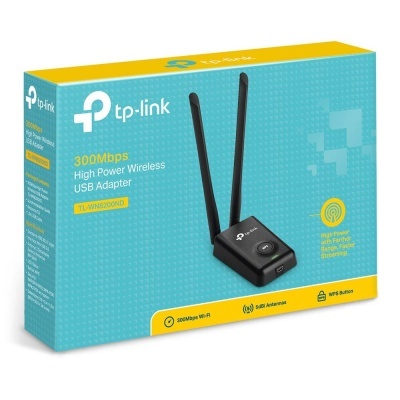 Embalagem de adaptador USB wireless TP-Link TL-WN8200ND azul e amarelo.