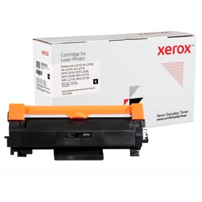 Cartucho de toner preto para impressora Xerox com tampa laranja e caixa branca ao fundo